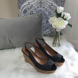 Coach Ferry Sig C Jacquard Blk Wedge Sandals 10M
